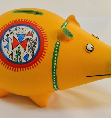 Earthen Piggy Bank with Hand Painted Tribal Arts