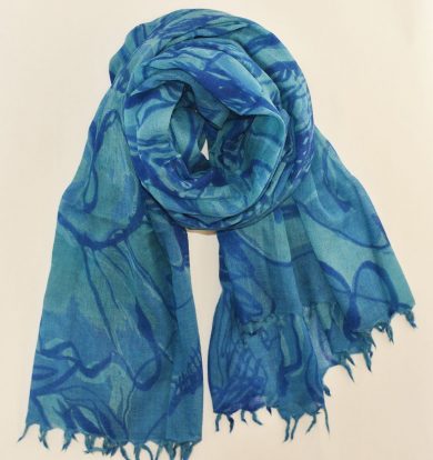 Handmade Blue Soft Wool Delight with Short Fringes