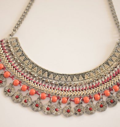 Metal Necklace with Orange Beads