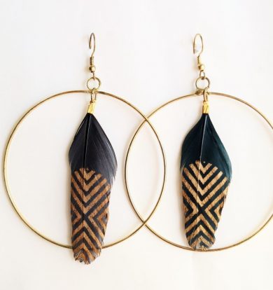 Black & Gold Feather Earring