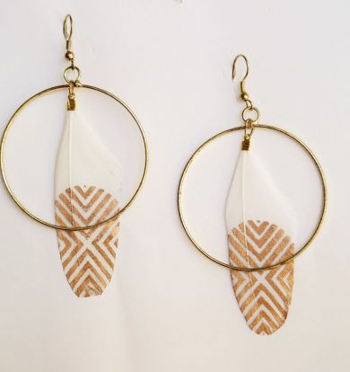 White & Gold Feather Earring