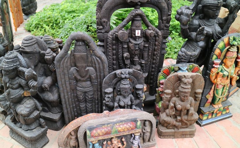 Statues of Indian Hindu Gods waiting to be displayed.